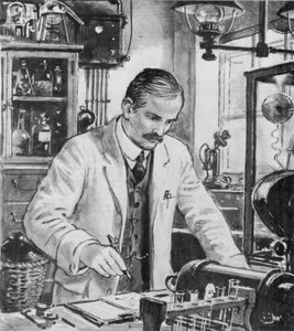 Ernest Rutherford, trabajando en su laboratorio en Cambridge de English School